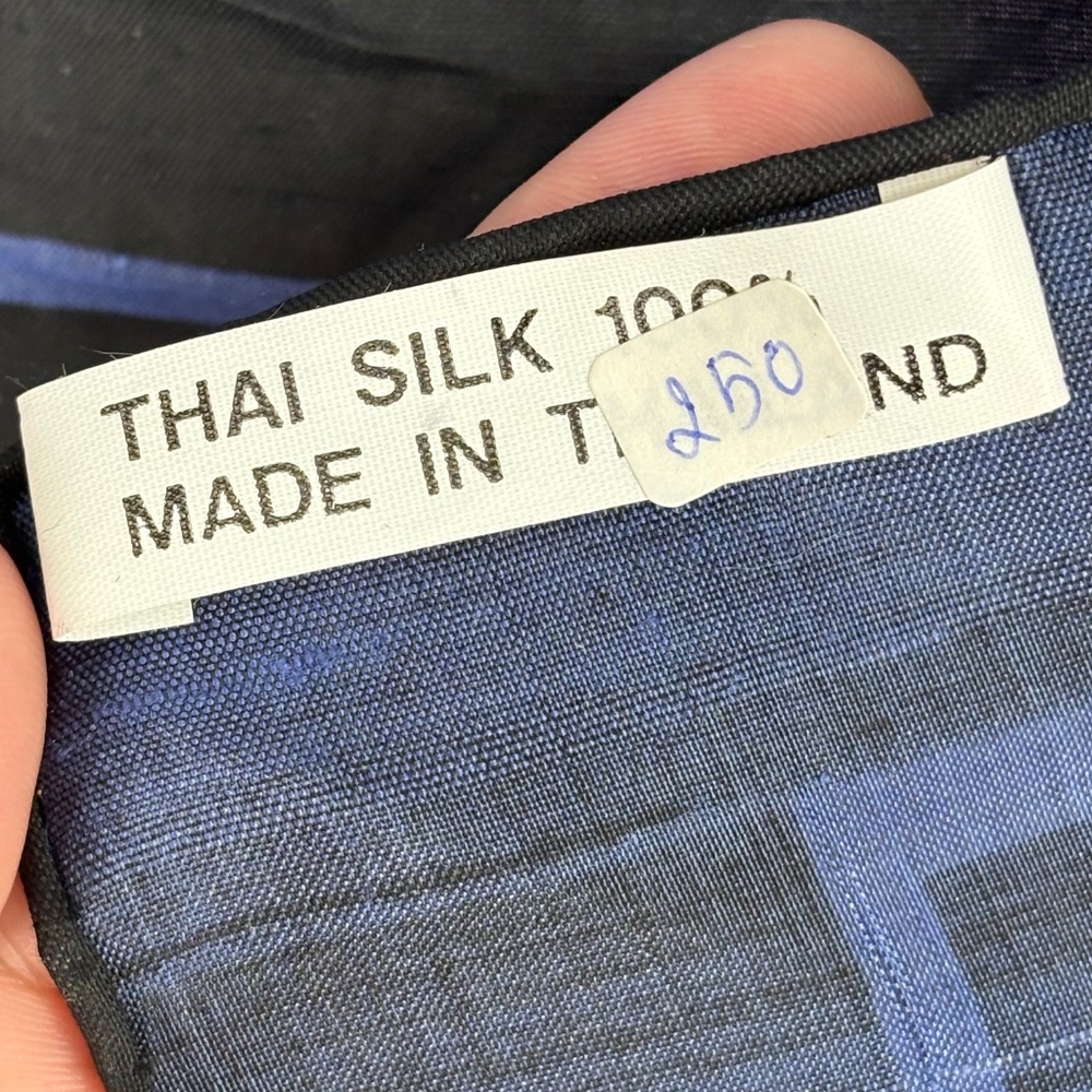 Vintage Thai Raw Slub Weave Silk Scarf Blue Purple Green Floral Gold Accents - Picture 6 of 9